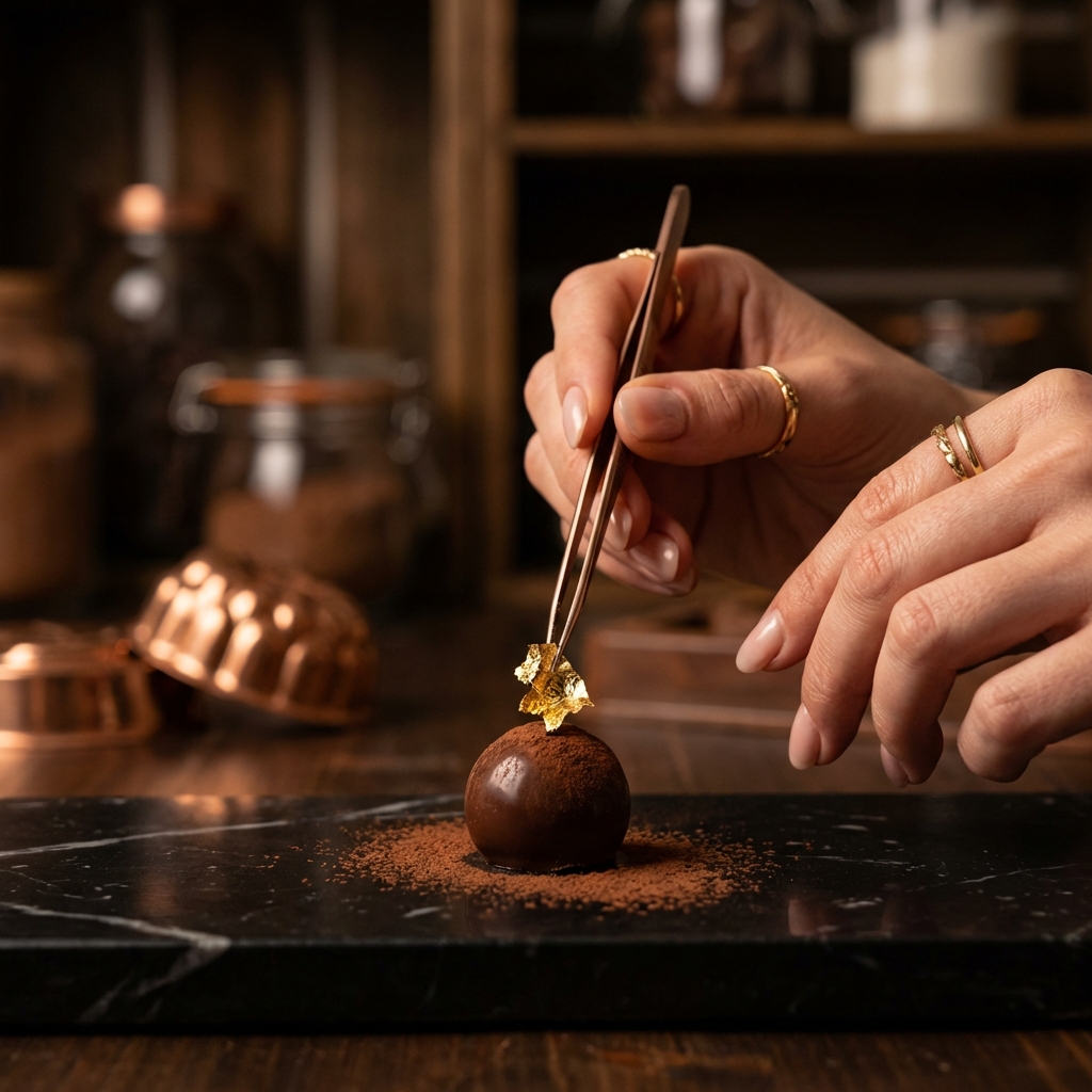 Mestre chocolateiro trabalhando com cacau derretido