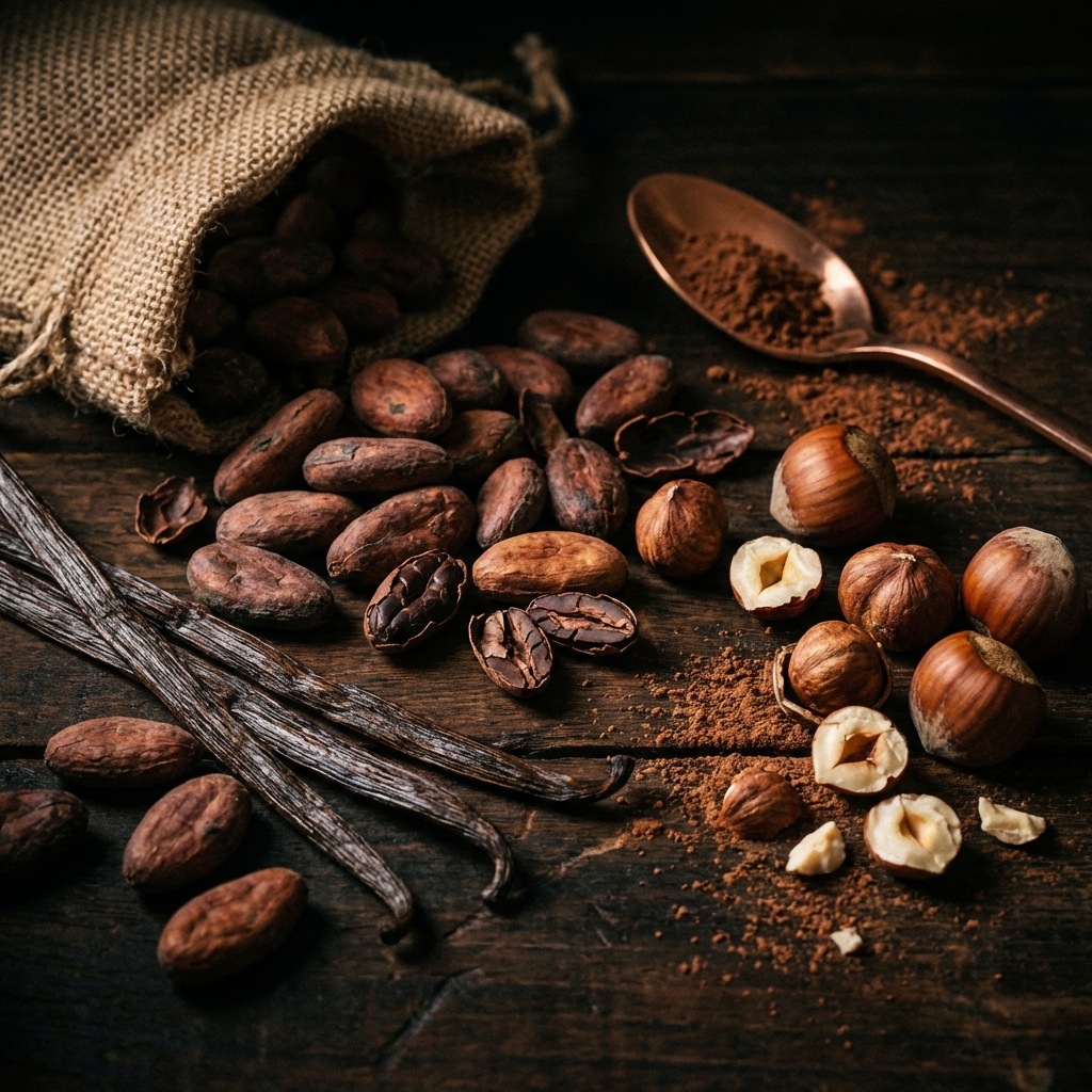 Ingredientes premium: cacau, baunilha e avelãs